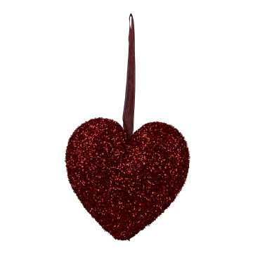 Hanging Glitter Heart - Red - 21cm