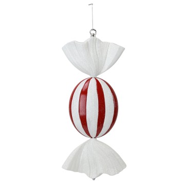 Hanging Oval Glitter Candy - Red & White - 46cm