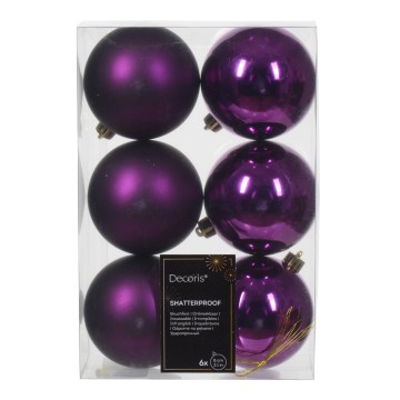Hanging Shatterproof Mixed Baubles - Purple - 8cm