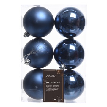 Hanging Shatterproof Mixed Baubles - Night Blue - 8cm