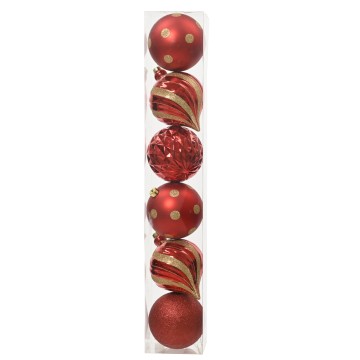Hanging Shatterproof Mixed Baubles - Red - 15cm
