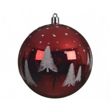 Shiny Christmas Tree Patterned Red Bauble - 10cm