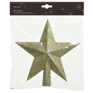 Shatterproof Glitter Tree Topper Star - Light Gold - 19cm