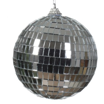Hanging Shiny Disco Bauble - Silver - 10cm