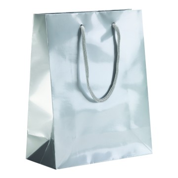 Silver Laminated Gloss Paper Carrier Bags - 18 x 22 + 6.5cm