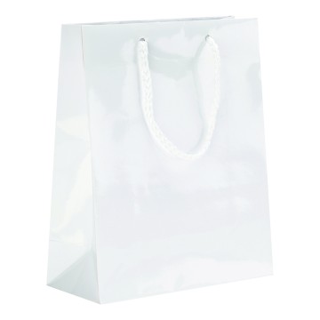 White Laminated Gloss Paper Carrier Bags - 18 x 22 + 6.5cm