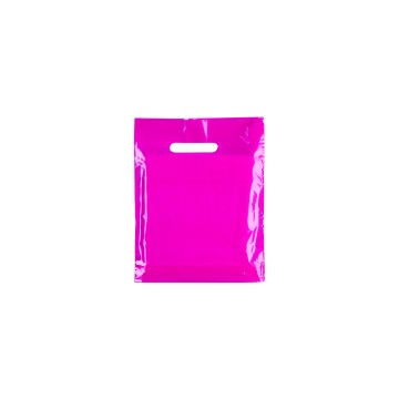 Fuchsia Pink Classic Gloss Plastic Carrier Bags - 25 x 30 + 6cm