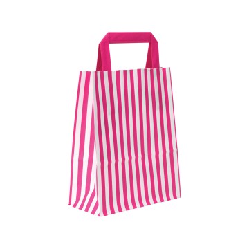 Pink Stripe Flat-Handle Paper Carrier Bags - 18 x 22 + 8cm
