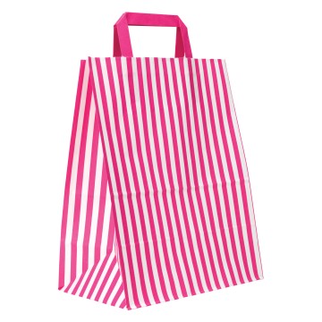 Pink Stripe Flat-Handle Paper Carrier Bags - 25 x 30 + 14cm