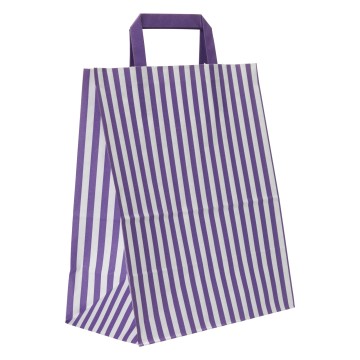 Purple Stripe Flat-Handle Paper Carrier Bags - 25 x 30 + 14cm