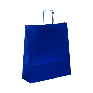 Blue Ribbed Paper Carrier Bags - 35 x 44 + 11cm