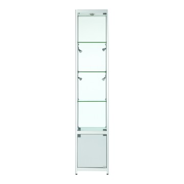 Silver Panorama Glass Display Cabinets - Tall Narrow With Storage