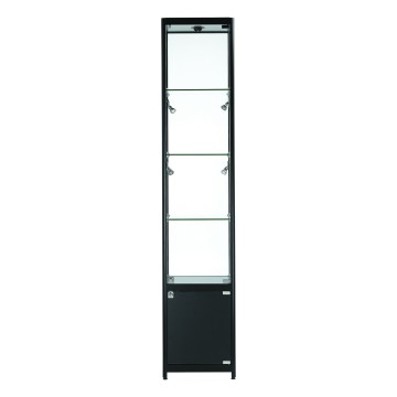 Black Panorama Glass Display Cabinet - Tall Narrow + Storage