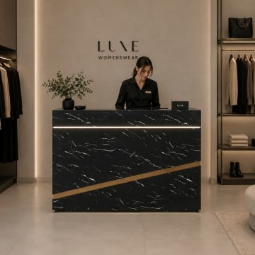 Marquina Illuminated Till Unit - Black - 140 x 60 x 110cm