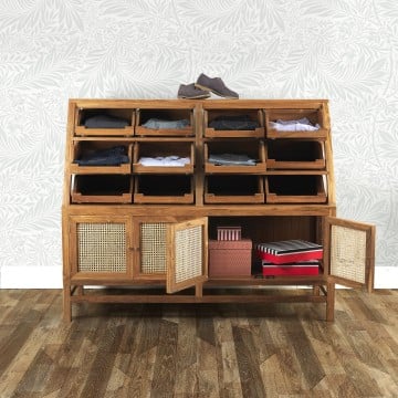 Wicker & Teak Multi Draw Unit - 155 x 58cm