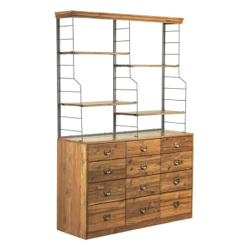 Iron & Wood Shelving Unit With Drawers - 193 x 132 x 43cm