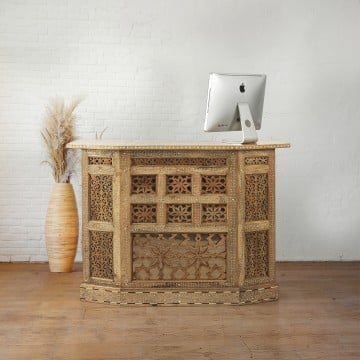 Reclaimed Teak & Decorative Inlay Till Unit - 103 x 24 x 145cm
