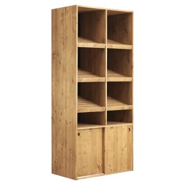 Heritage Drift Wooden Bakery Sloped Cube Shelving Unit with Storage Cupboard - 50 x 90 x 200cm