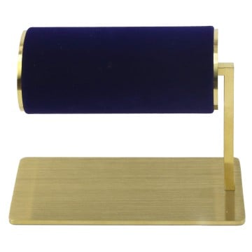 Brushed Gold & Blue Velvet Bangle Stand - 13.5 x 11.2 x 6cm