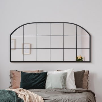 Black Framed Arched Window Mirror - 174 x 85cm