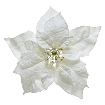White And Glitter Clip On Poinsettia - 24cm