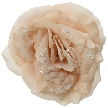 Cream And Glitter Clip On Rose - 14 x 9cm