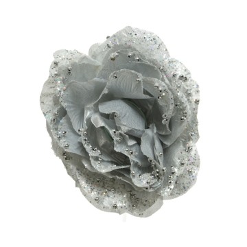 Clip On Rose Glitter - Silver