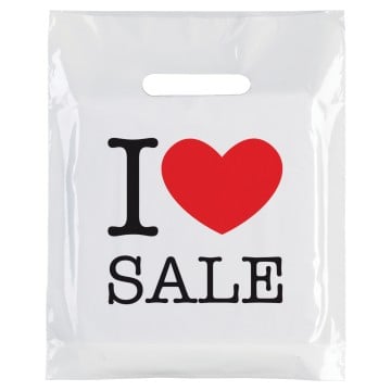 I Love Sale White Plastic Carrier Bags - 40 x 46 + 10cm