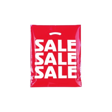 Principal Sale Plastic Carrier Bags - White on Red - 40 x 46 + 10cm
