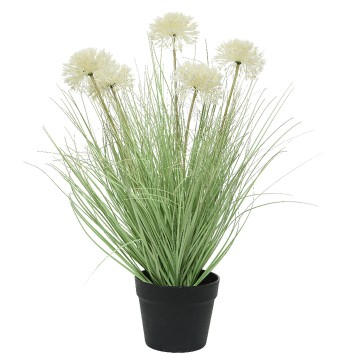 Artificial Grass Display Pot With Flowers - 62 x 45cm