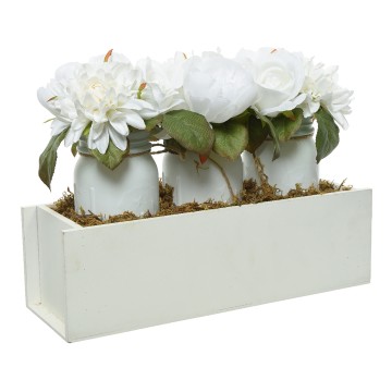 White Artificial Flowers Display Pot - 21 x 21 x 40cm