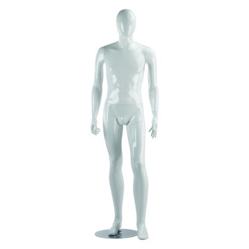 Economy Gloss White Male Faceless Mannequin - Leg Forward