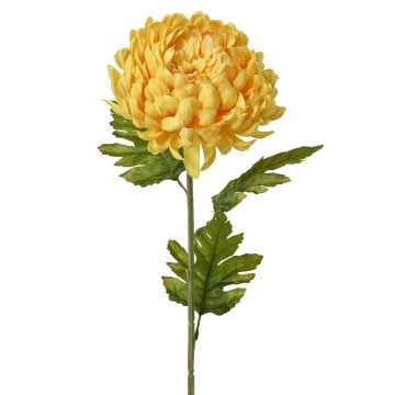 Yellow Fabric Chrysanthemum On Stem - 34cm