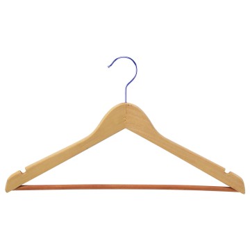 Natural Wooden Clothes Hangers - Flat With Bar - 43cm
