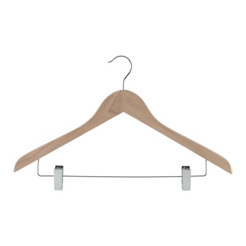 Natural Wooden Clothes Hangers - Flat With Pegs - 44cm