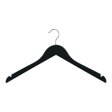 Black Soft-Touch Wooden Clothes Hangers - Flat With Notches - 43cm