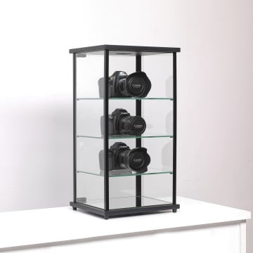Black Tall Counter Top Display Cabinet with LED Light - 691 x 360mm