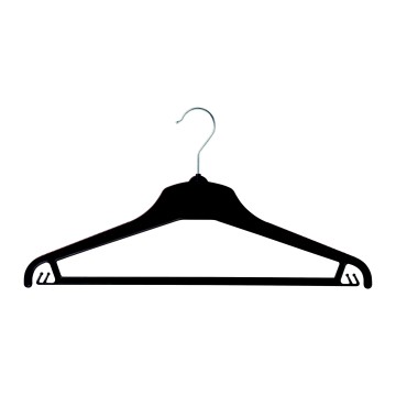 Black Economy Plastic Clothes Hangers - Flat With Bar - 42cm