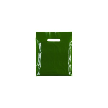 Olive Green Classic Gloss Plastic Carrier Bags - 25 x 30 + 6cm