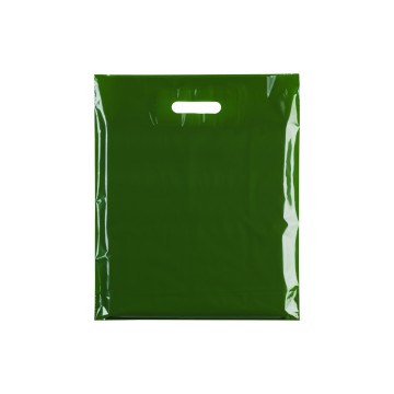 Olive Green Classic Gloss Plastic Carrier Bags - 39 x 45 + 10cm