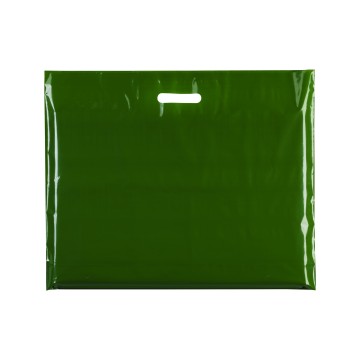 Olive Green Classic Gloss Plastic Carrier Bags - 56 x 45 + 10cm