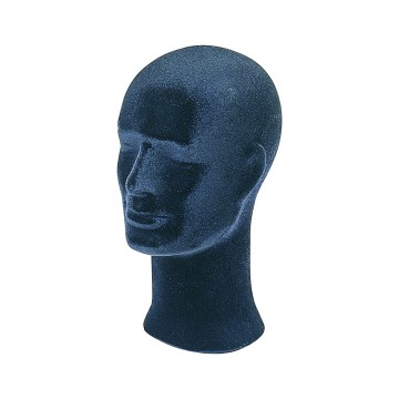 Polystyrene Black Flocked Male Mannequin Head - 32cm