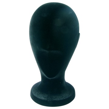 Polystyrene Black Flocked Unisex Mannequin Head - 26cm