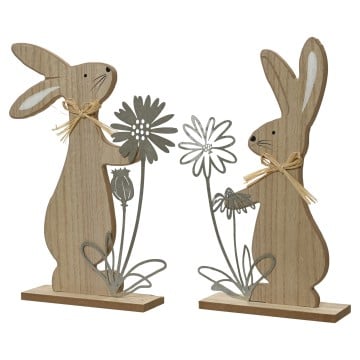 Brown MDF Bunny With Iron Flowers - 30cm