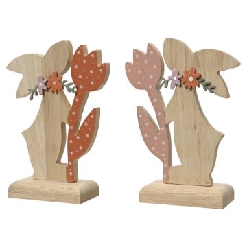 Pinewood Bunny With Flower Print - 19cm
