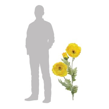 Yellow Fabric Poppy On Stem - 106cm