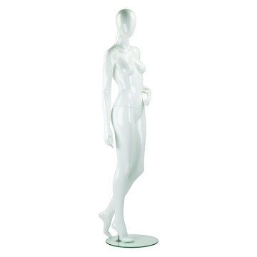 Realistic Gloss White Female Faceless Mannequin - Leg Forward
