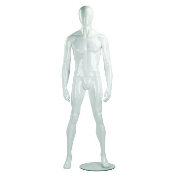 Realistic Gloss White Male Faceless Mannequin - Hands at Side