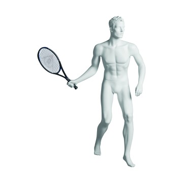 Sports Matt White Male Sculpted Mannequin - Tennis