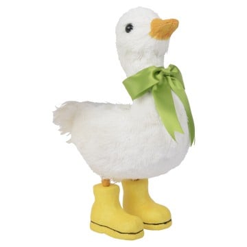 White Duck With Wellies & Green Bow - 25cm